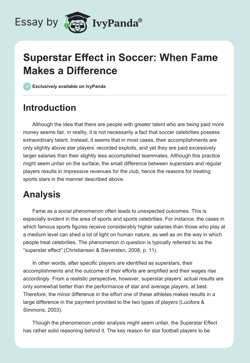 Superstar Effect in Soccer: When Fame Makes a Difference. Page 1