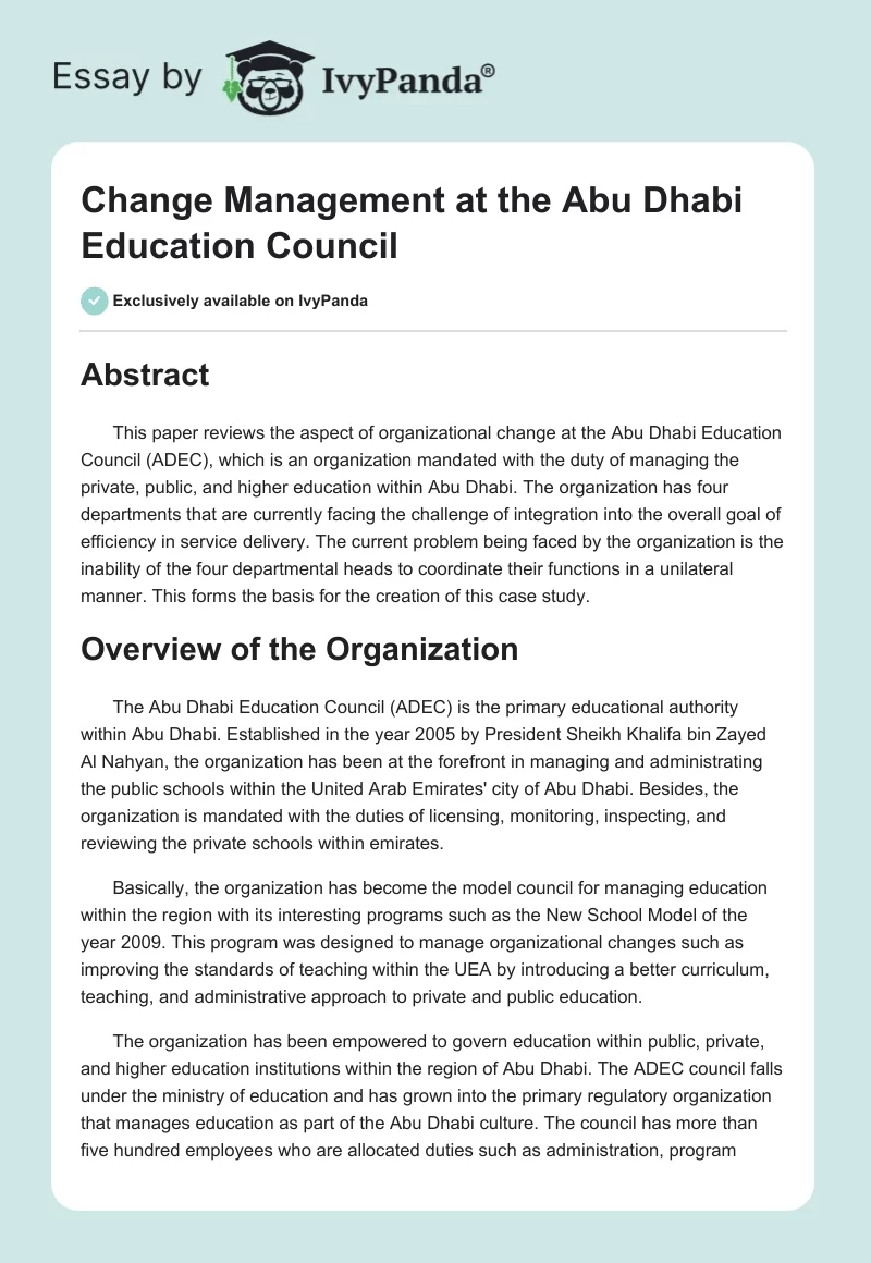 Change Management at the Abu Dhabi Education Council. Page 1
