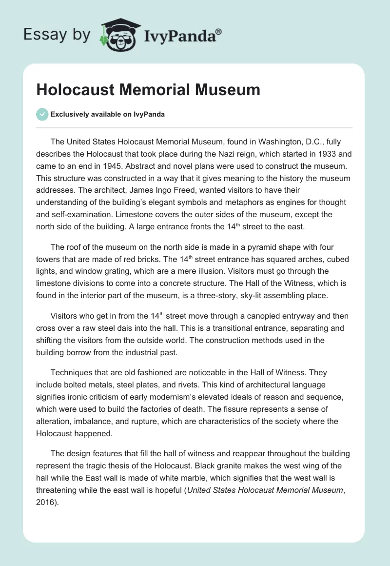 Holocaust Memorial Museum. Page 1