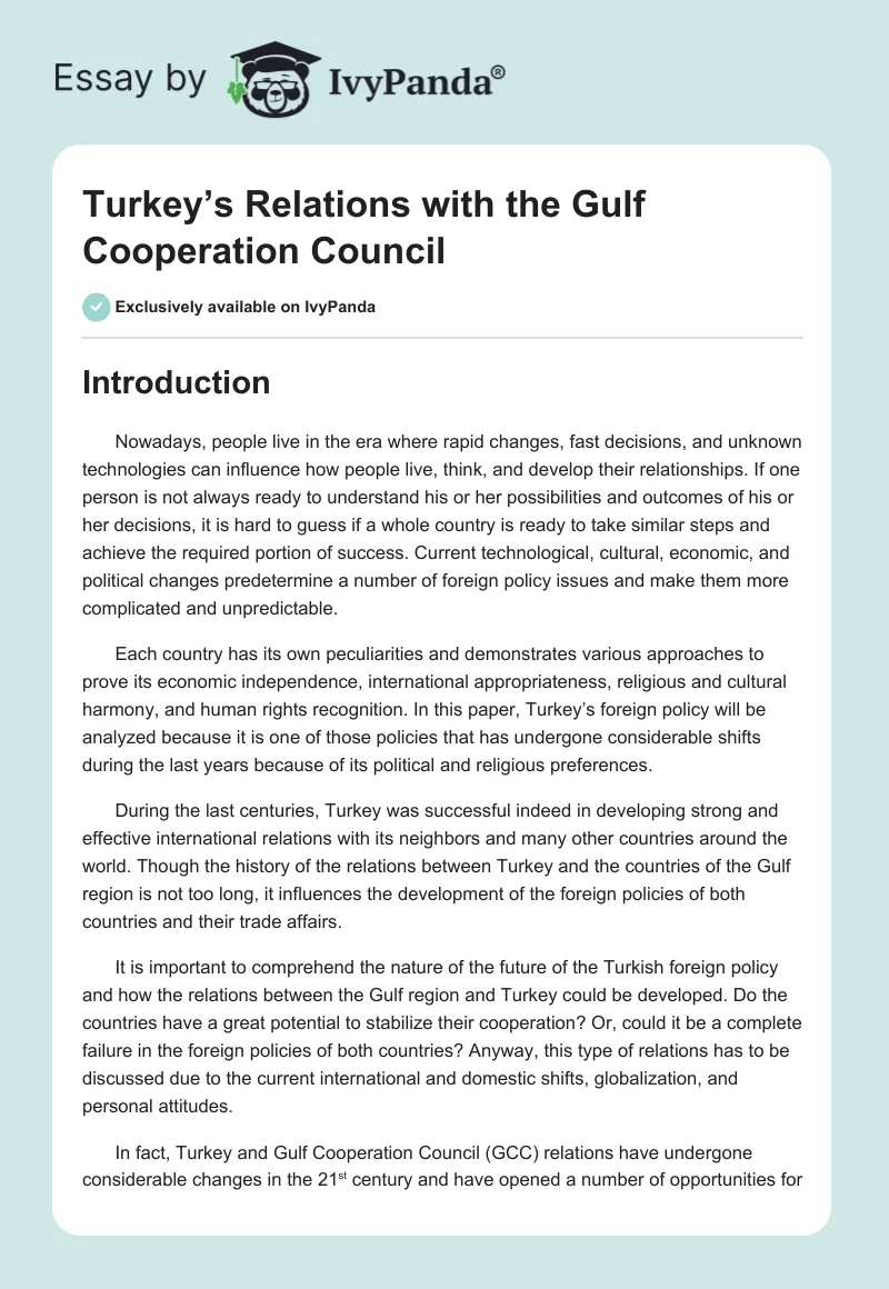 Turkey’s Relations with the Gulf Cooperation Council. Page 1