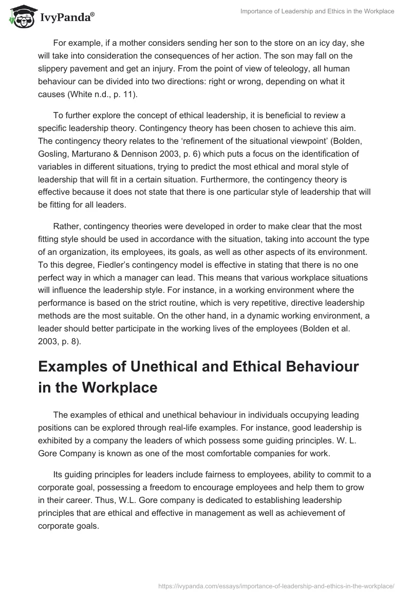 Importance of Leadership and Ethics in the Workplace. Page 2