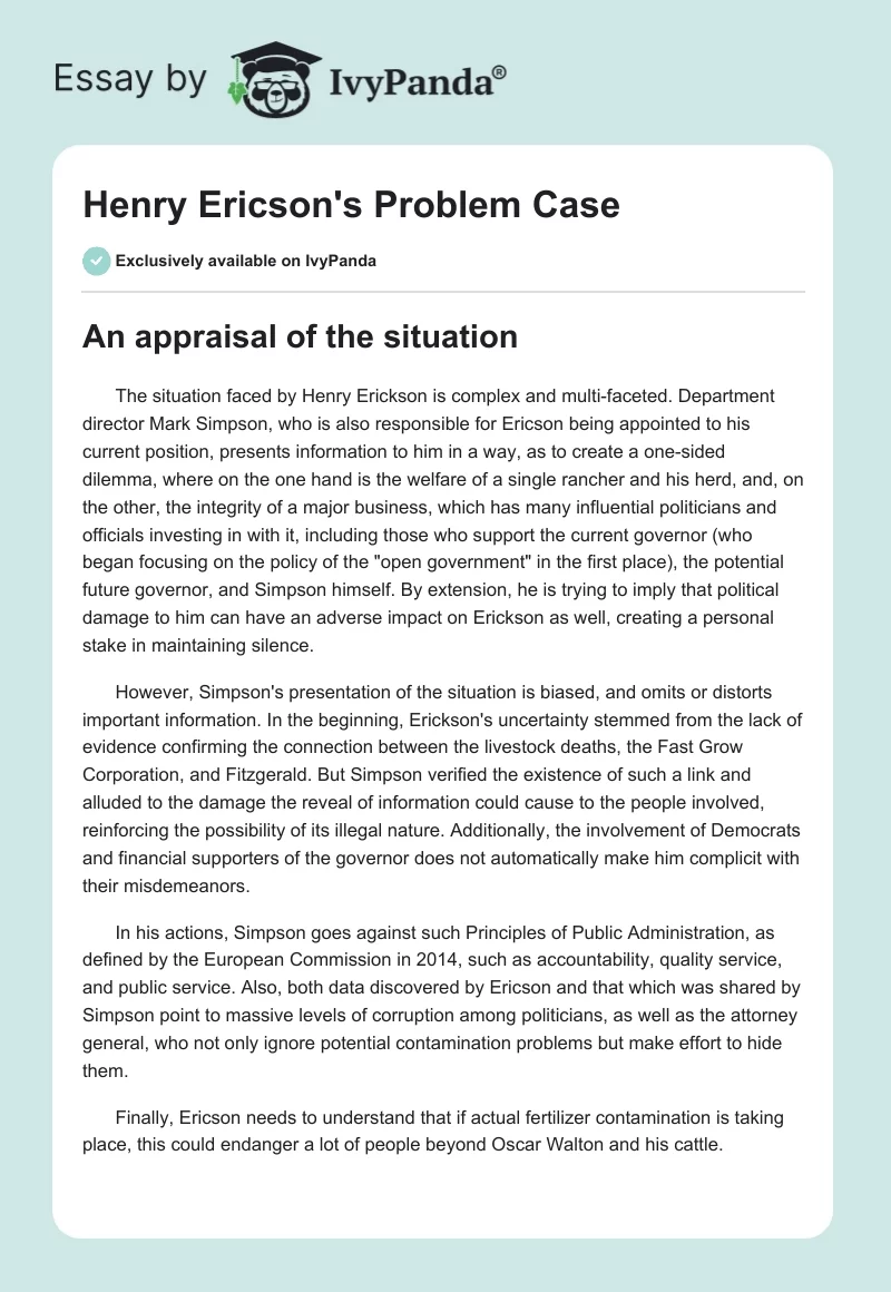 Henry Ericson's Problem Case. Page 1