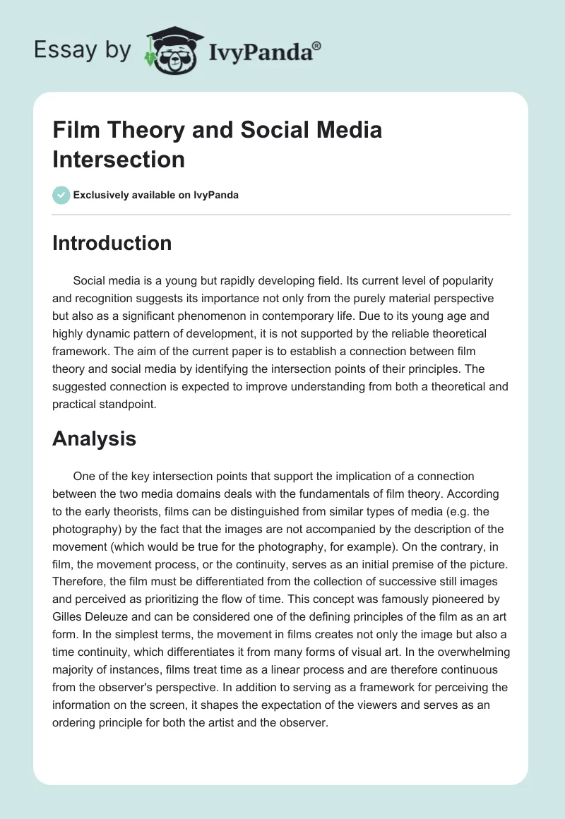 Film Theory and Social Media Intersection. Page 1