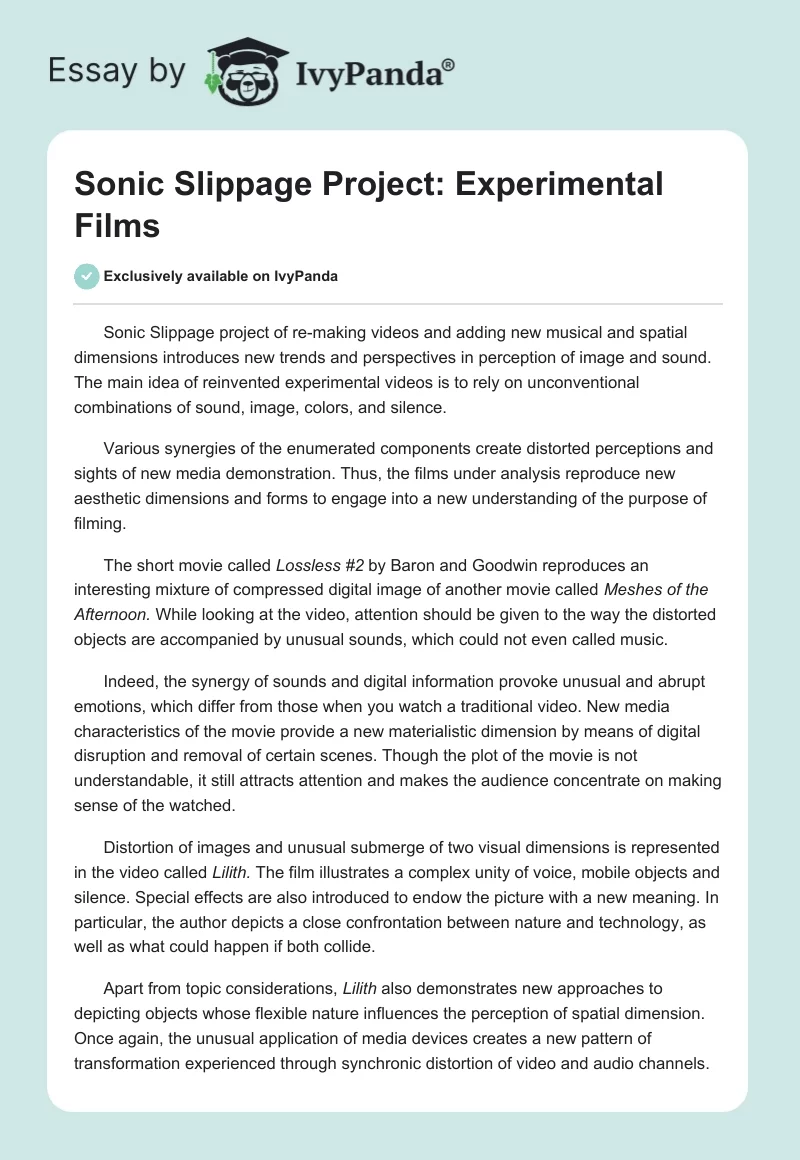 Sonic Slippage Project: Experimental Films. Page 1