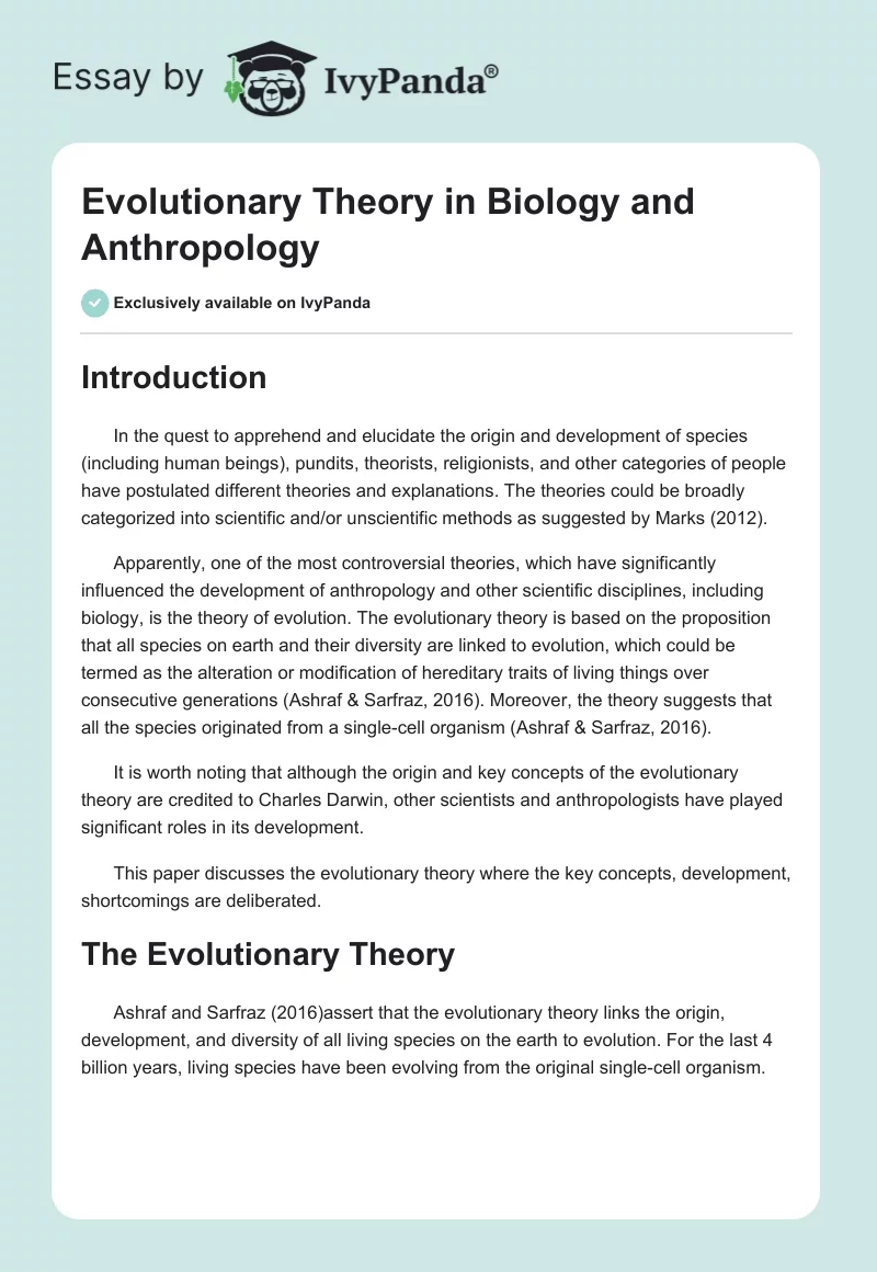 Evolutionary Theory in Biology and Anthropology. Page 1