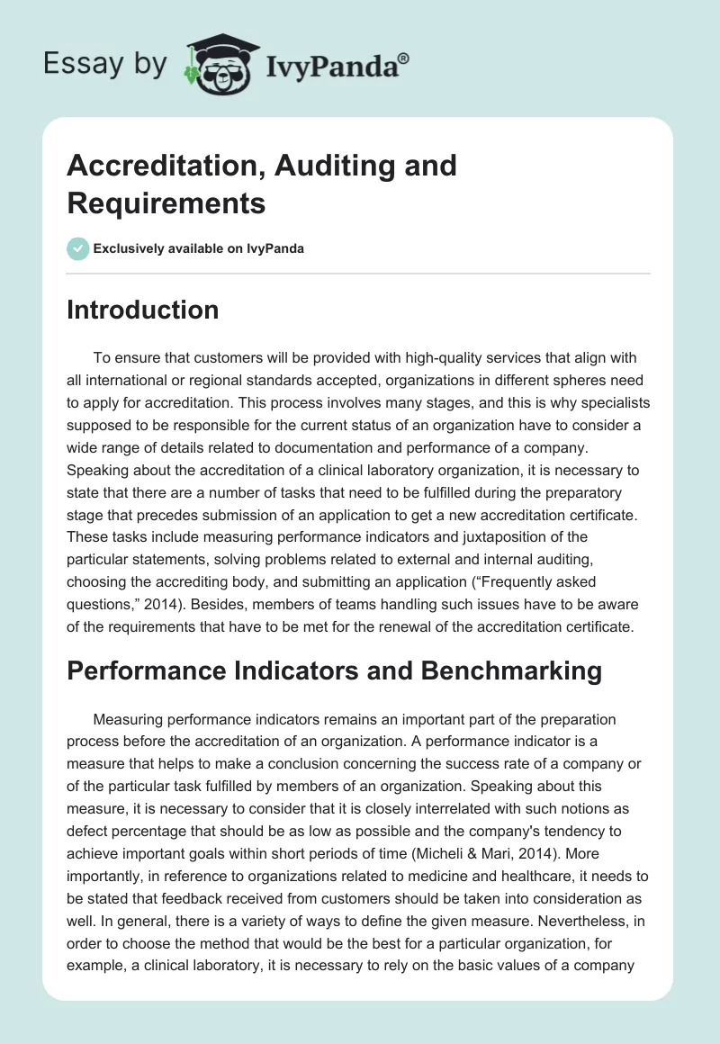 Accreditation, Auditing and Requirements. Page 1