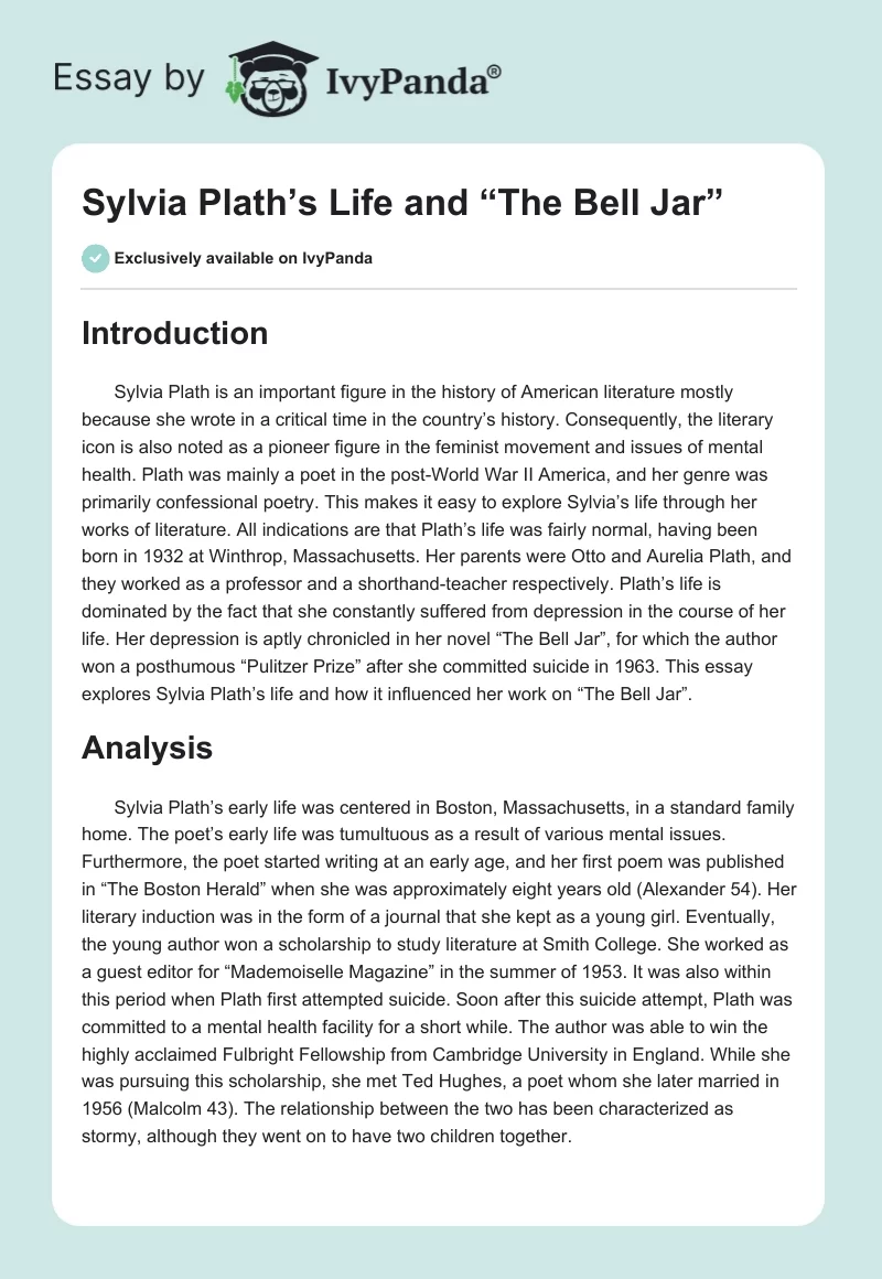 Sylvia Plath’s Life and “The Bell Jar”. Page 1
