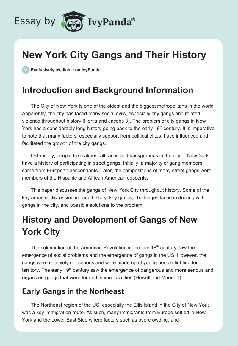 New York City Gangs and Their History. Page 1