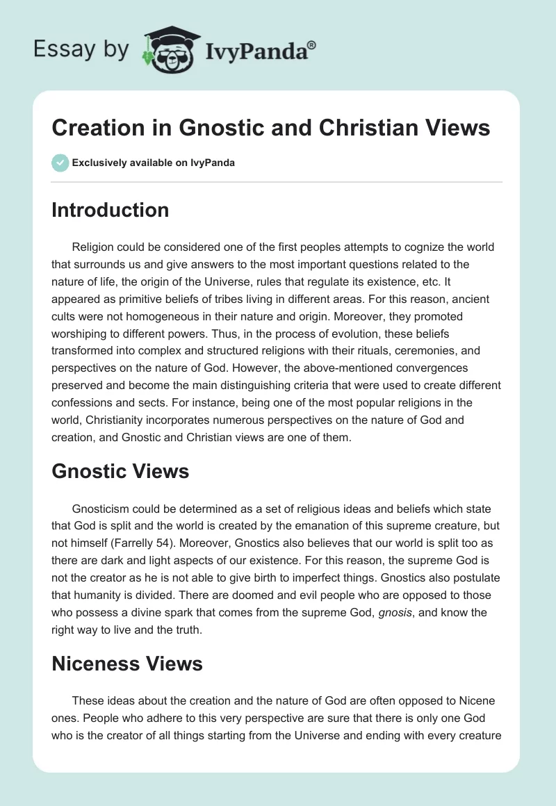 Creation in Gnostic and Christian Views. Page 1