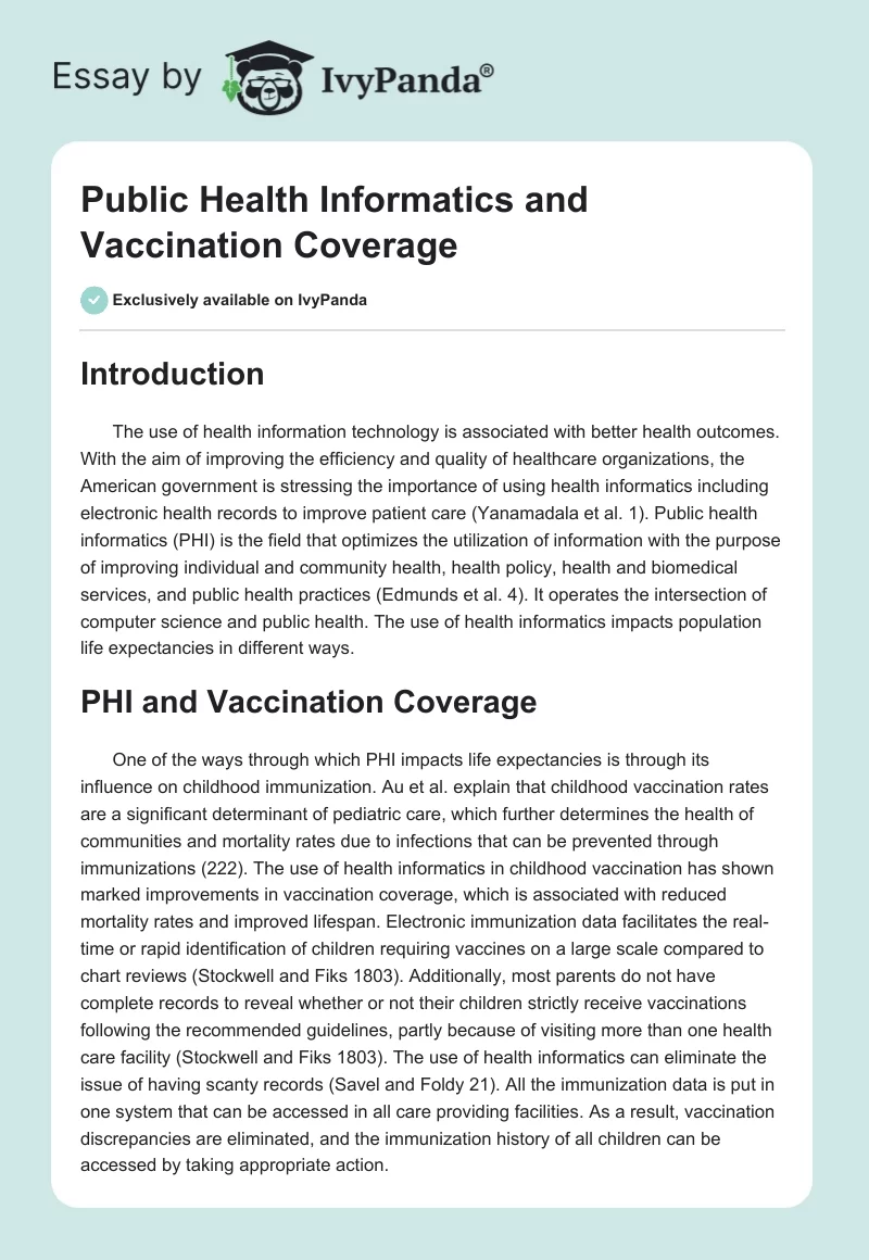 Public Health Informatics and Vaccination Coverage. Page 1