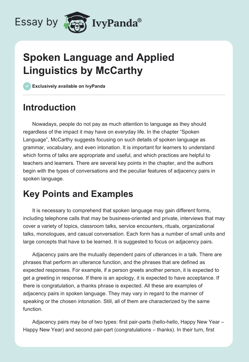 Spoken Language and Applied Linguistics by McCarthy. Page 1