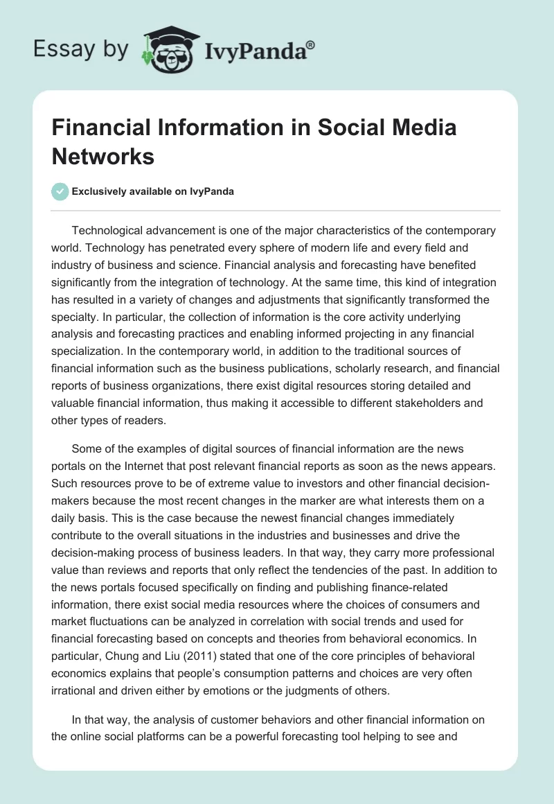 Financial Information in Social Media Networks. Page 1