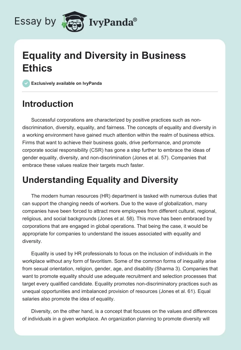 Equality and Diversity in Business Ethics. Page 1