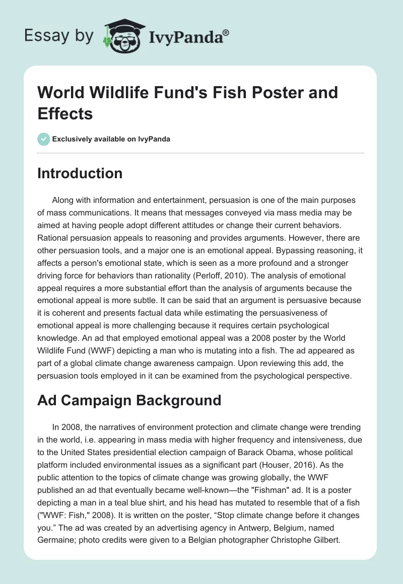 World Wildlife Fund's "Fish" Poster and Effects. Page 1