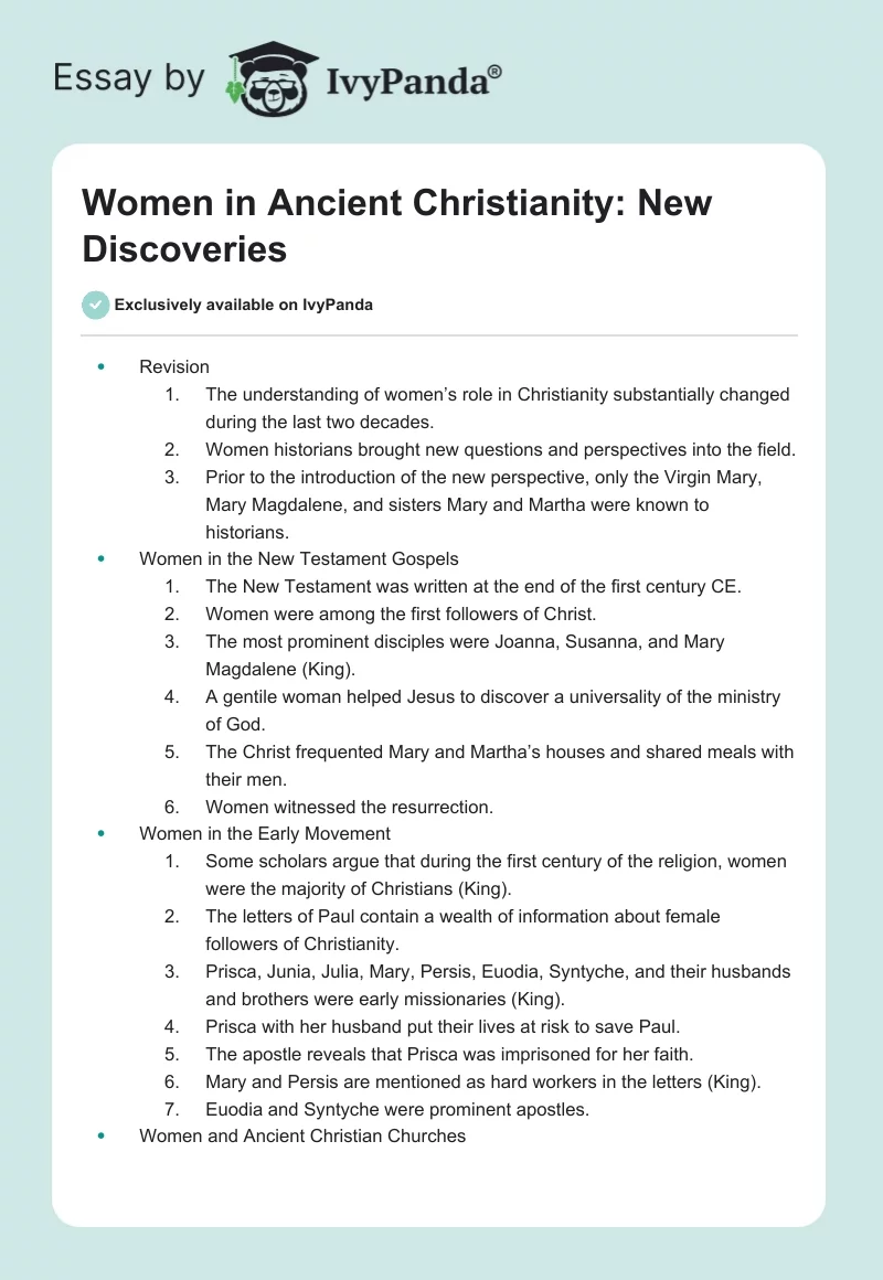 Women in Ancient Christianity: New Discoveries. Page 1