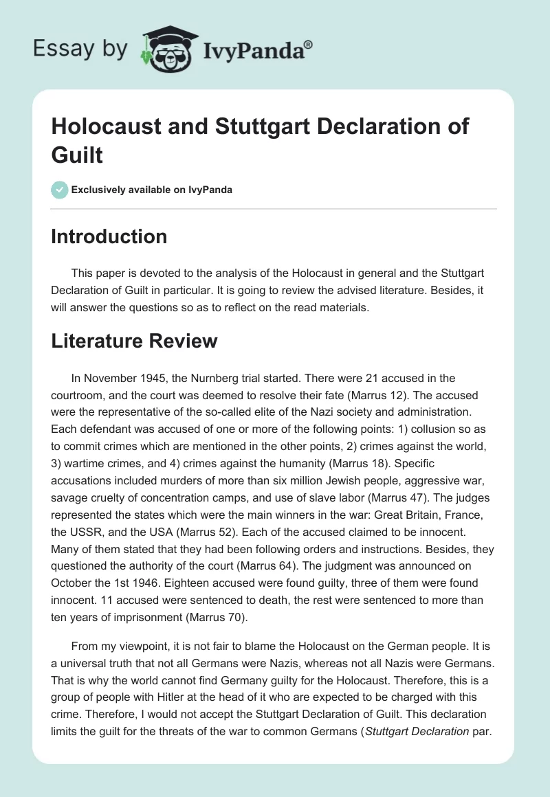 Holocaust and Stuttgart Declaration of Guilt. Page 1