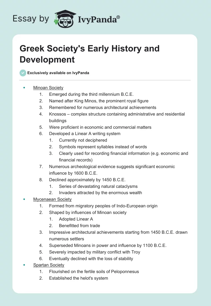 Greek Society's Early History and Development. Page 1