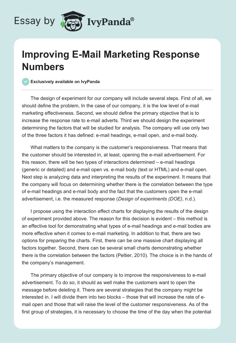 Improving E-Mail Marketing Response Numbers. Page 1