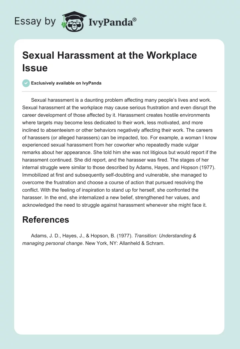 Sexual Harassment at the Workplace Issue. Page 1