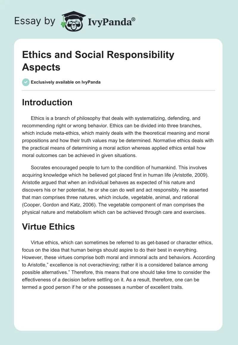 Ethics and Social Responsibility Aspects. Page 1