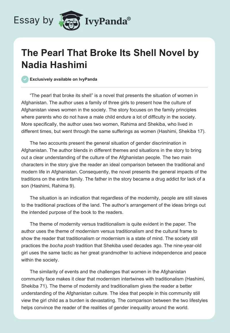 "The Pearl That Broke Its Shell" Novel by Nadia Hashimi. Page 1