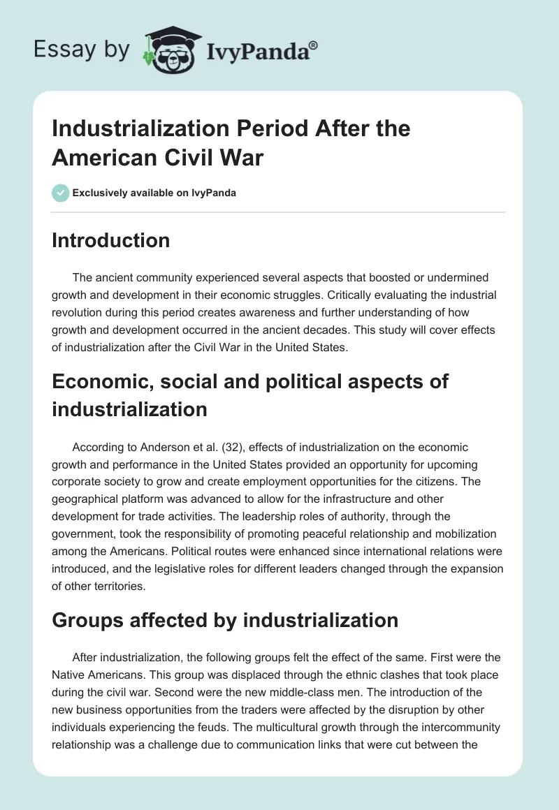 Industrialization Period After the American Civil War. Page 1