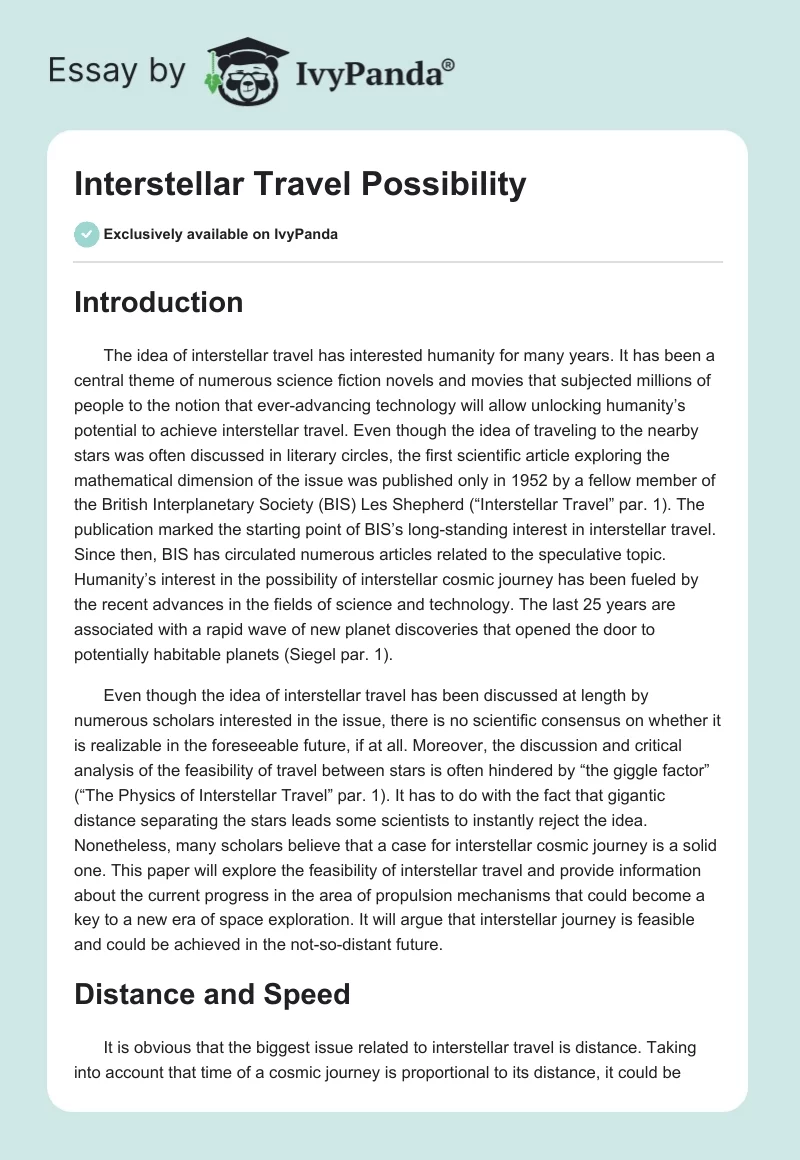 Interstellar Travel Possibility. Page 1