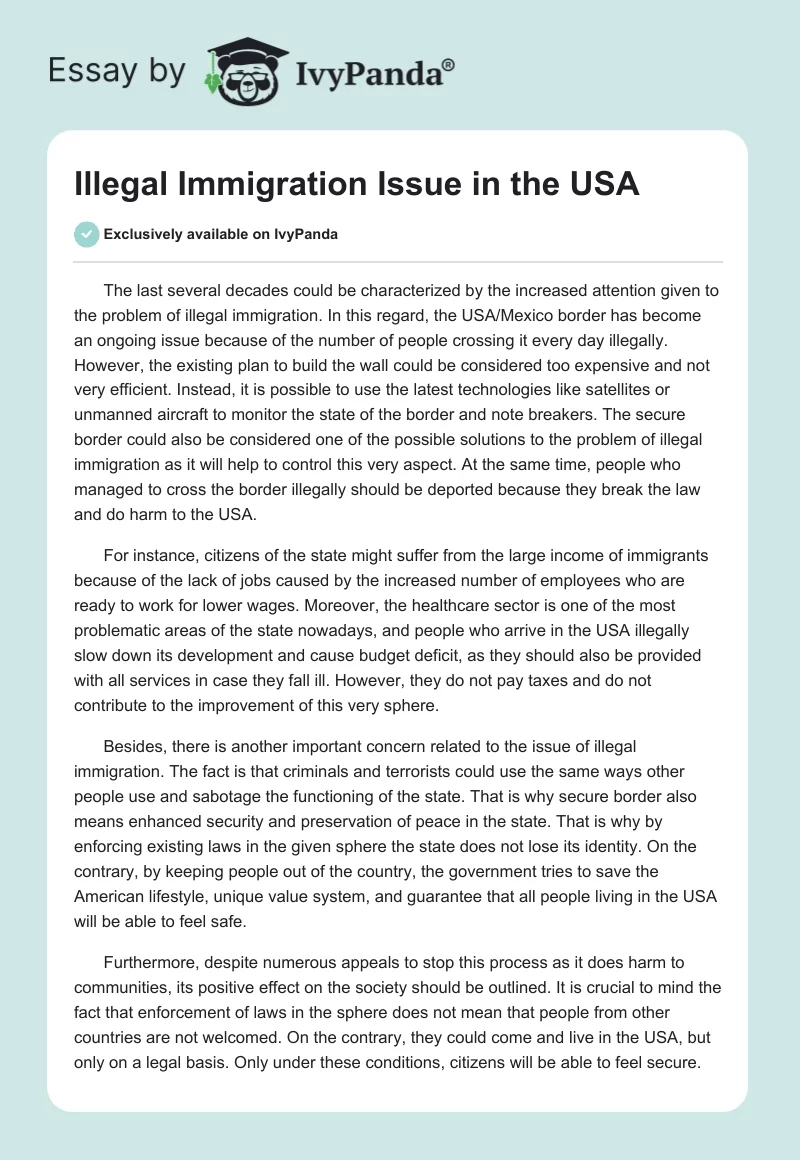 Illegal Immigration Issue in the USA. Page 1