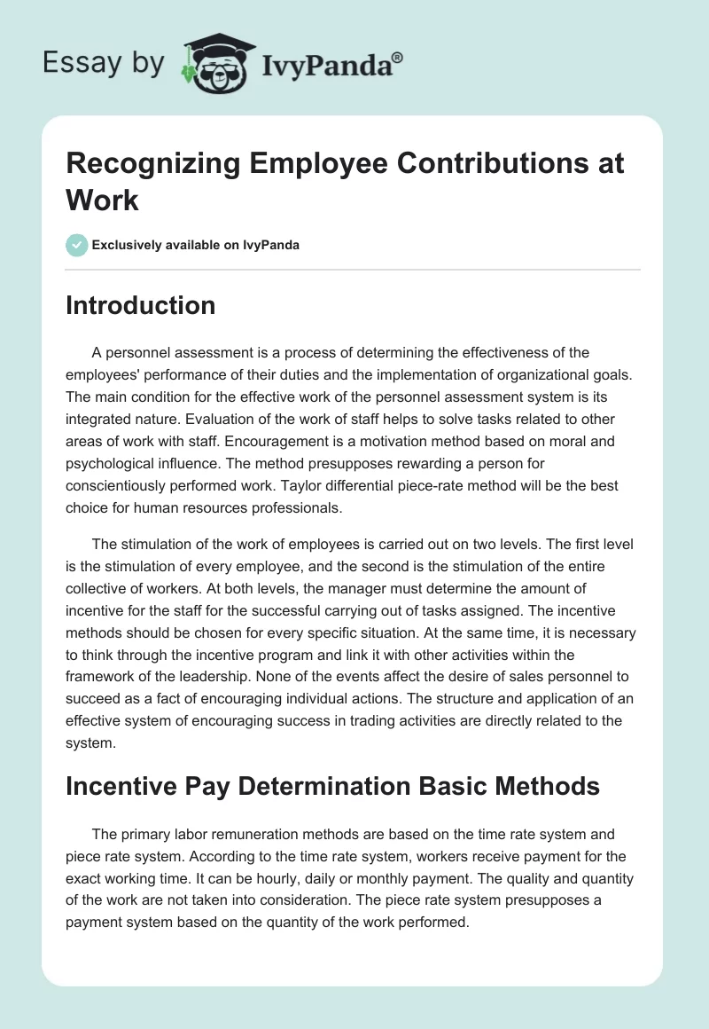 Recognizing Employee Contributions at Work. Page 1