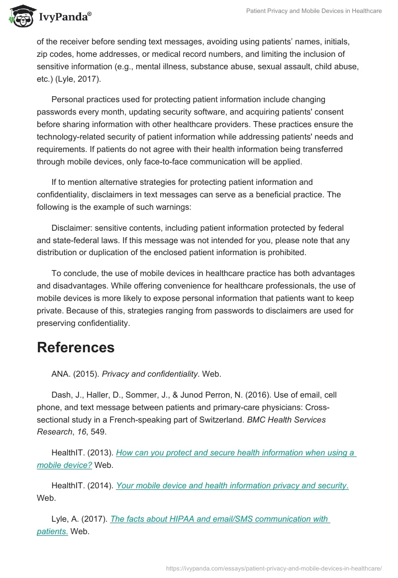 Patient Privacy and Mobile Devices in Healthcare. Page 2