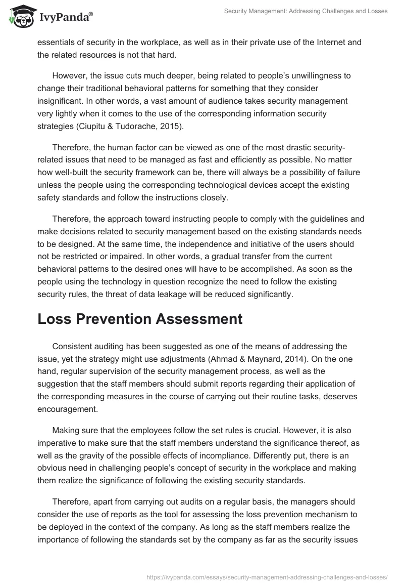 Security Management: Addressing Challenges and Losses. Page 2
