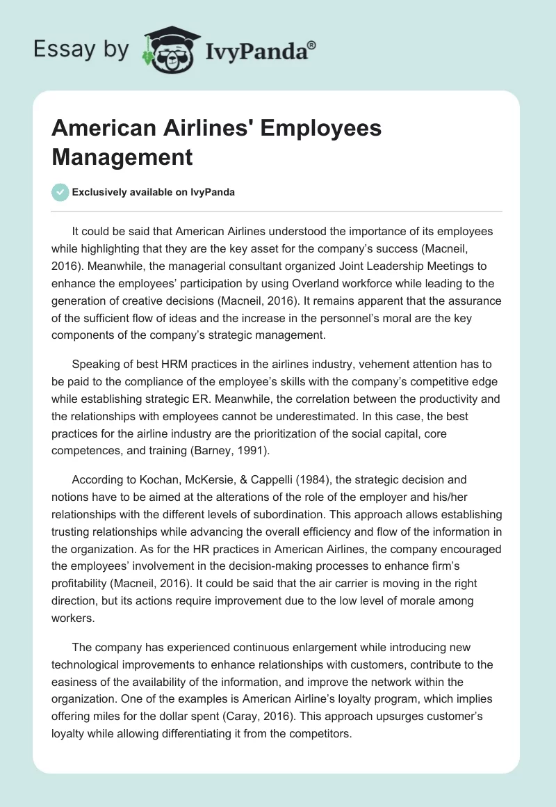 American Airlines' Employees Management. Page 1