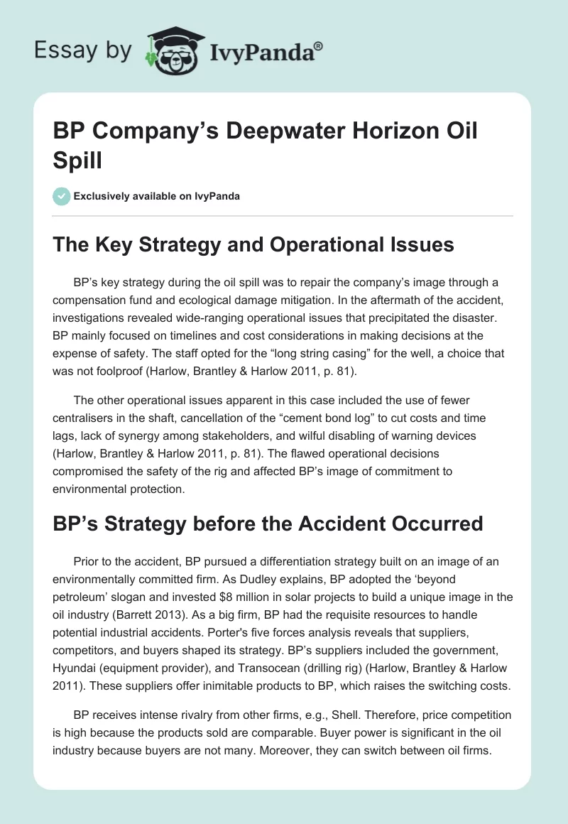 BP Company’s Deepwater Horizon Oil Spill. Page 1