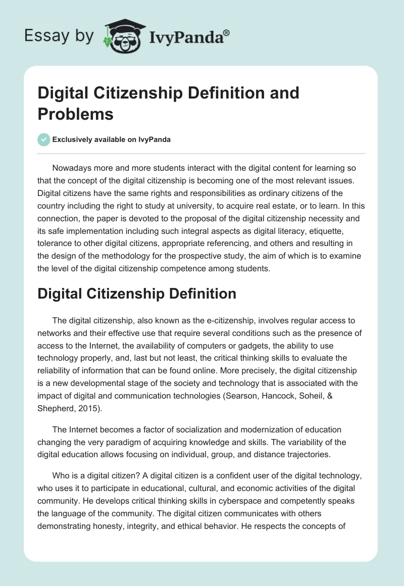 Digital Citizenship Definition and Problems. Page 1