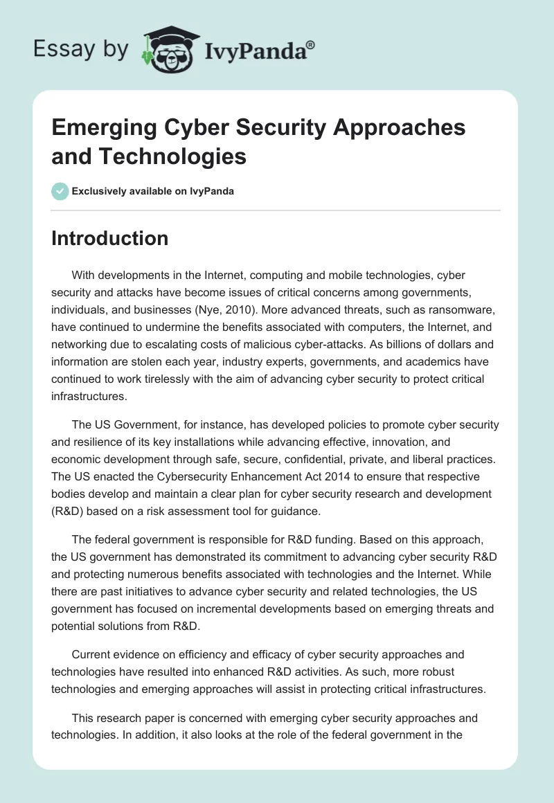 Emerging Cyber Security Approaches and Technologies. Page 1