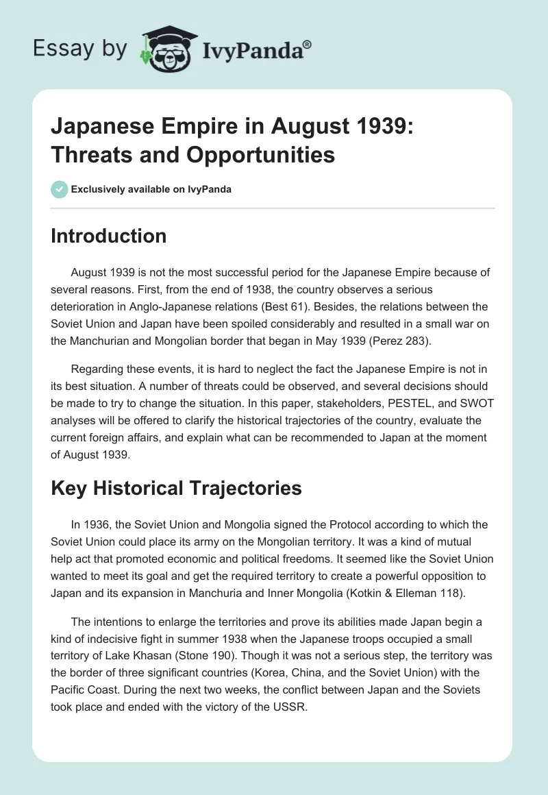 Japanese Empire in August 1939: Threats and Opportunities. Page 1