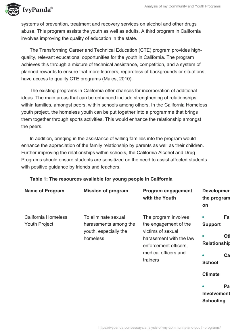 Analysis of My Community and Youth Programs. Page 2