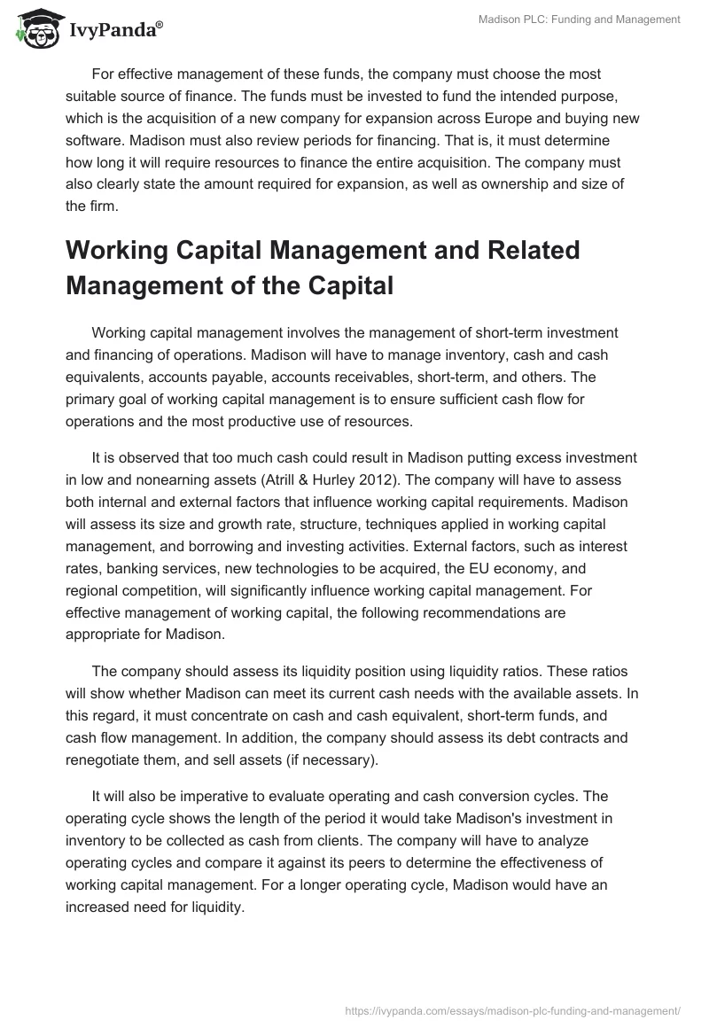 Madison PLC: Funding and Management. Page 3