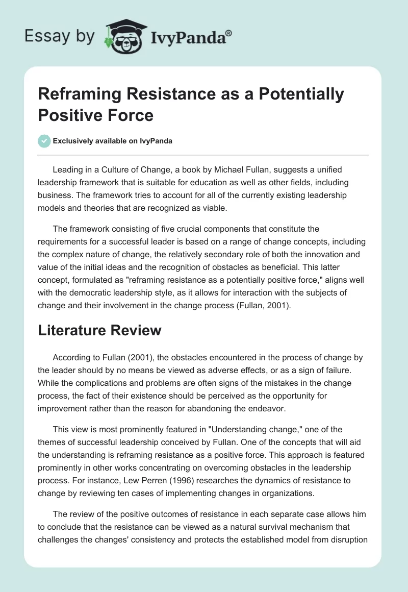 Reframing Resistance as a Potentially Positive Force. Page 1