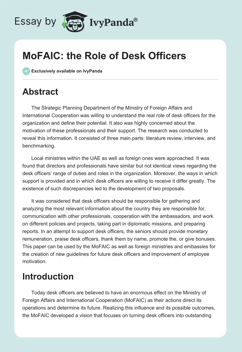 MoFAIC: the Role of Desk Officers. Page 1