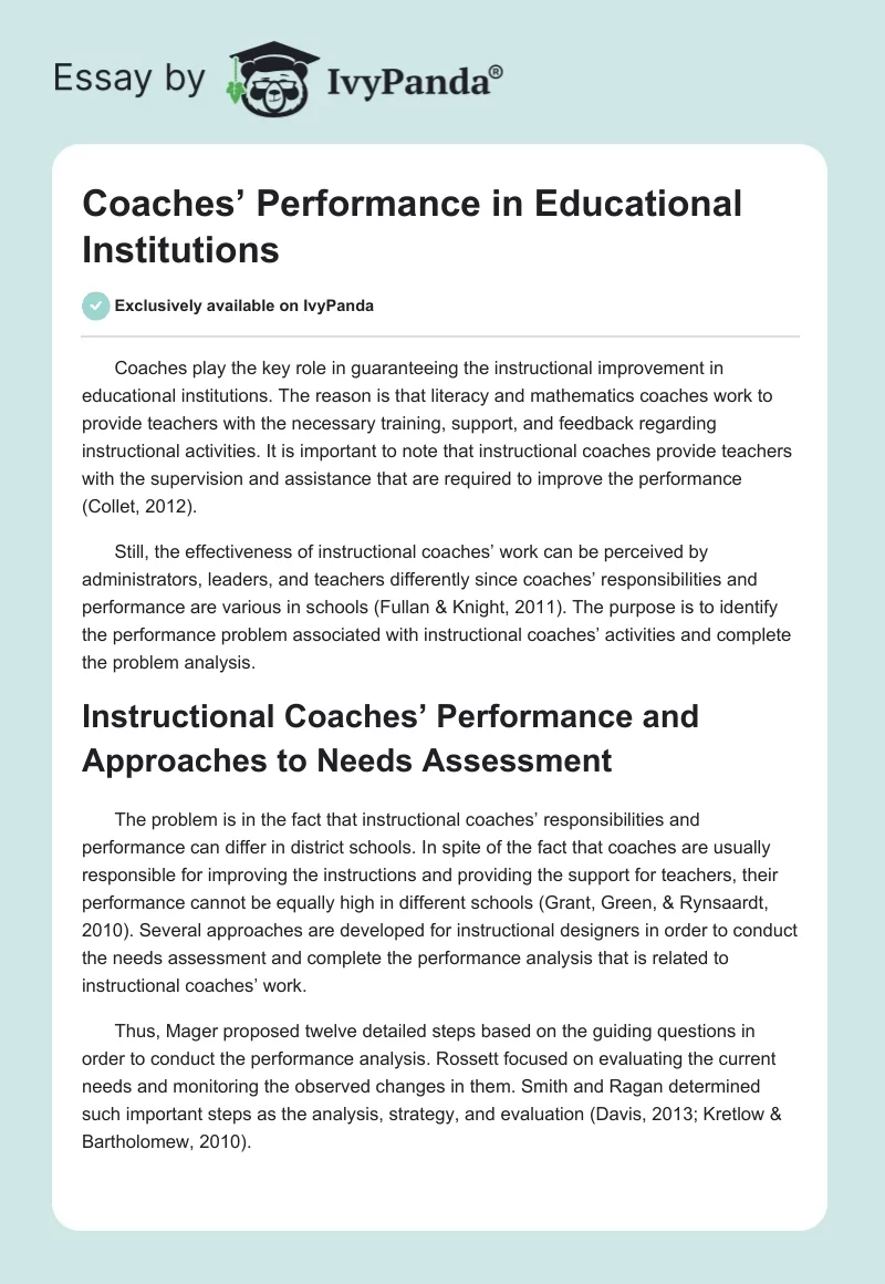 Coaches’ Performance in Educational Institutions. Page 1
