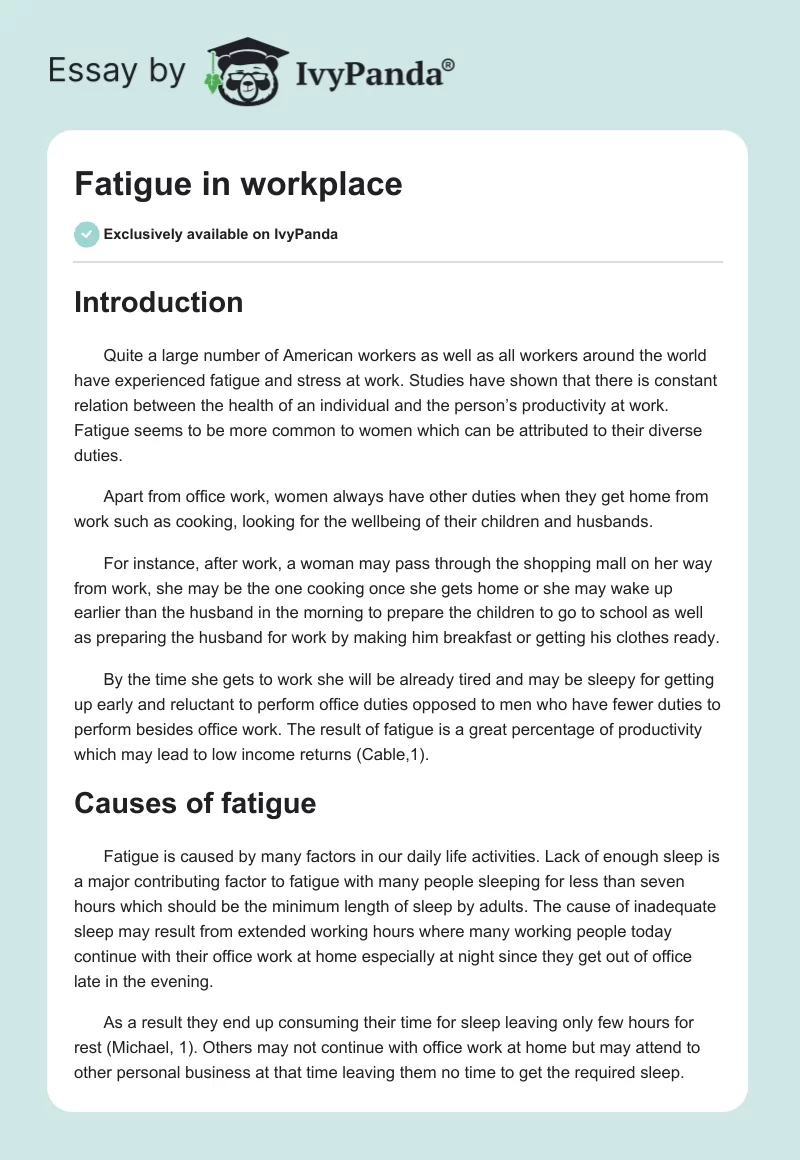 Fatigue in workplace. Page 1