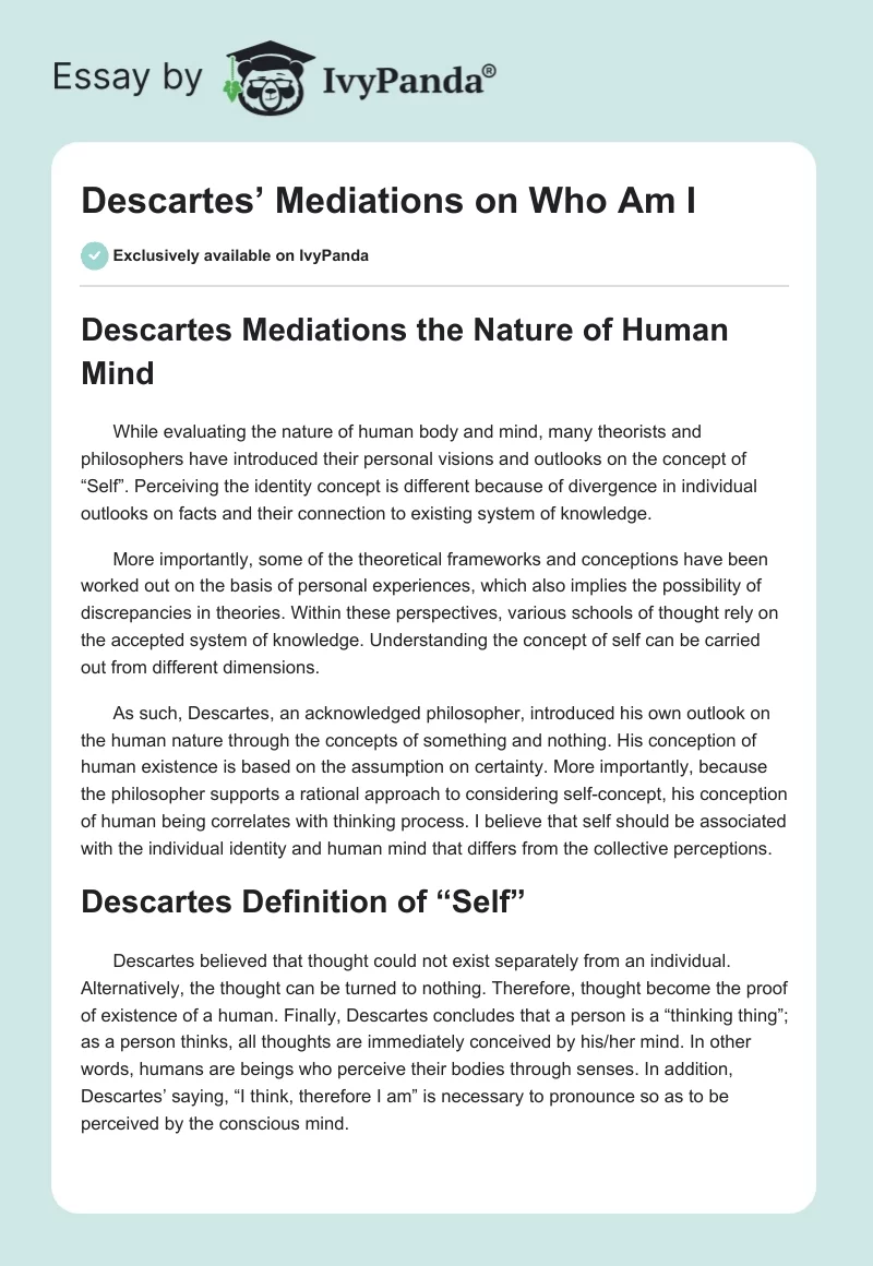 Descartes’ Mediations on Who Am I. Page 1