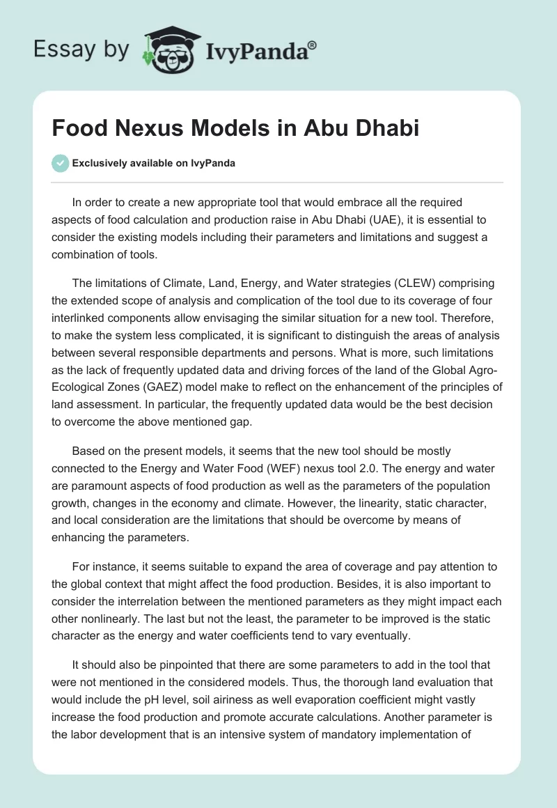 Food Nexus Models in Abu Dhabi. Page 1