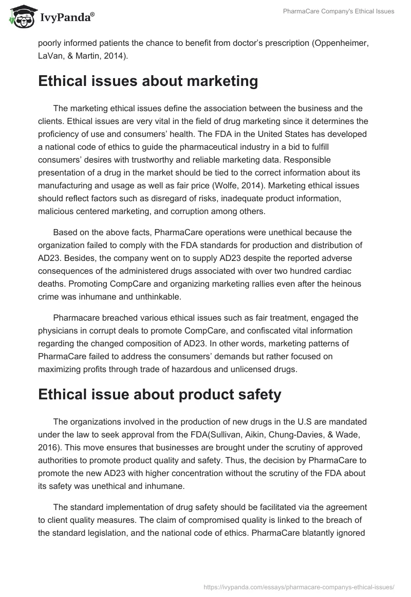 PharmaCare Company's Ethical Issues. Page 2