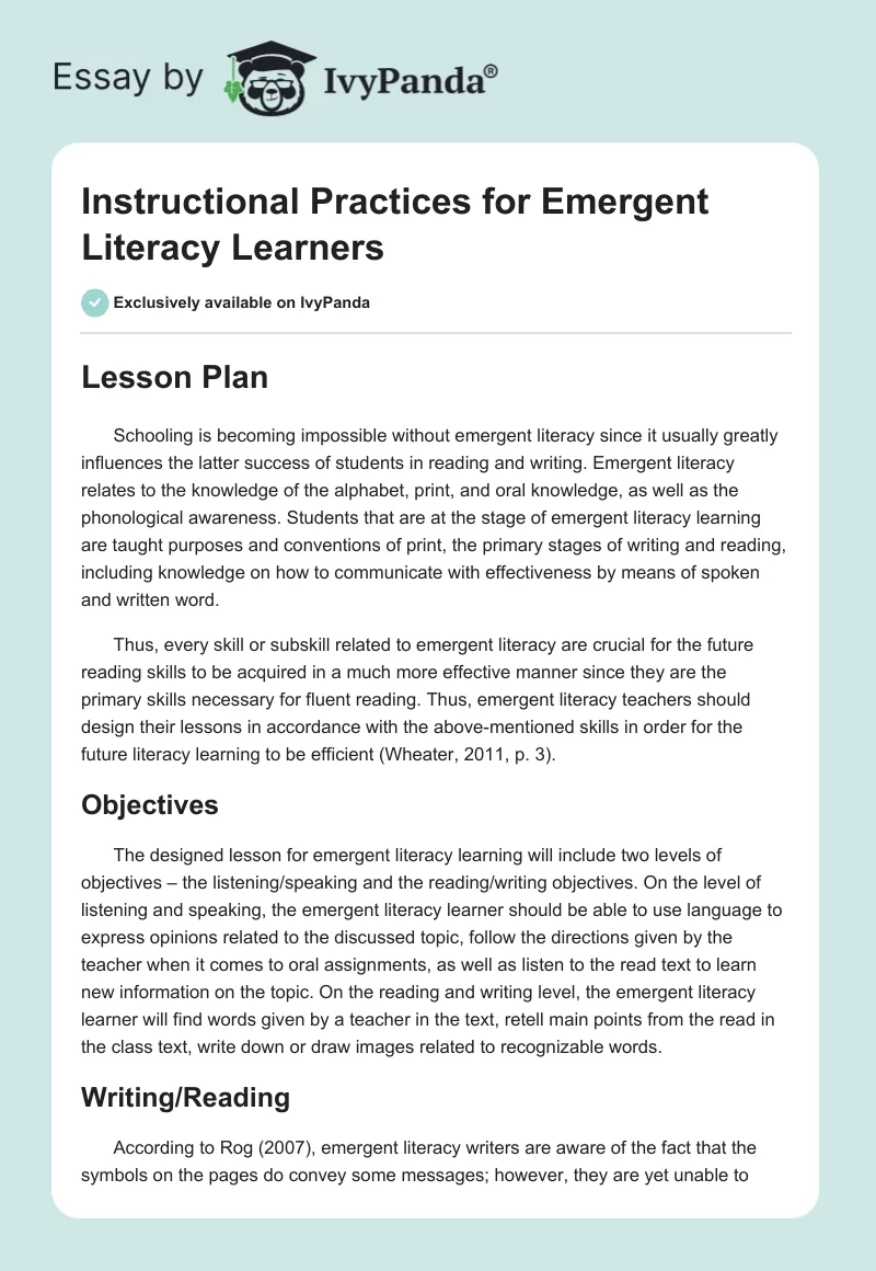 Instructional Practices for Emergent Literacy Learners. Page 1