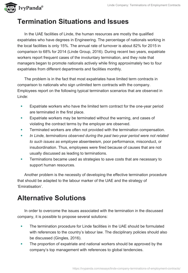 Linde Company: Terminations of Employment Contracts. Page 2