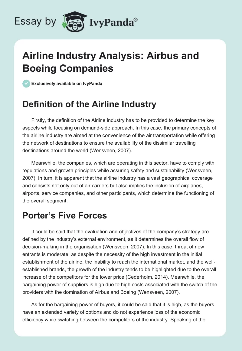 Airline Industry Analysis: Airbus and Boeing Companies. Page 1