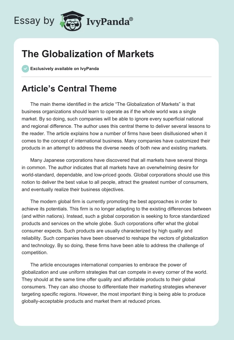 The Globalization of Markets. Page 1