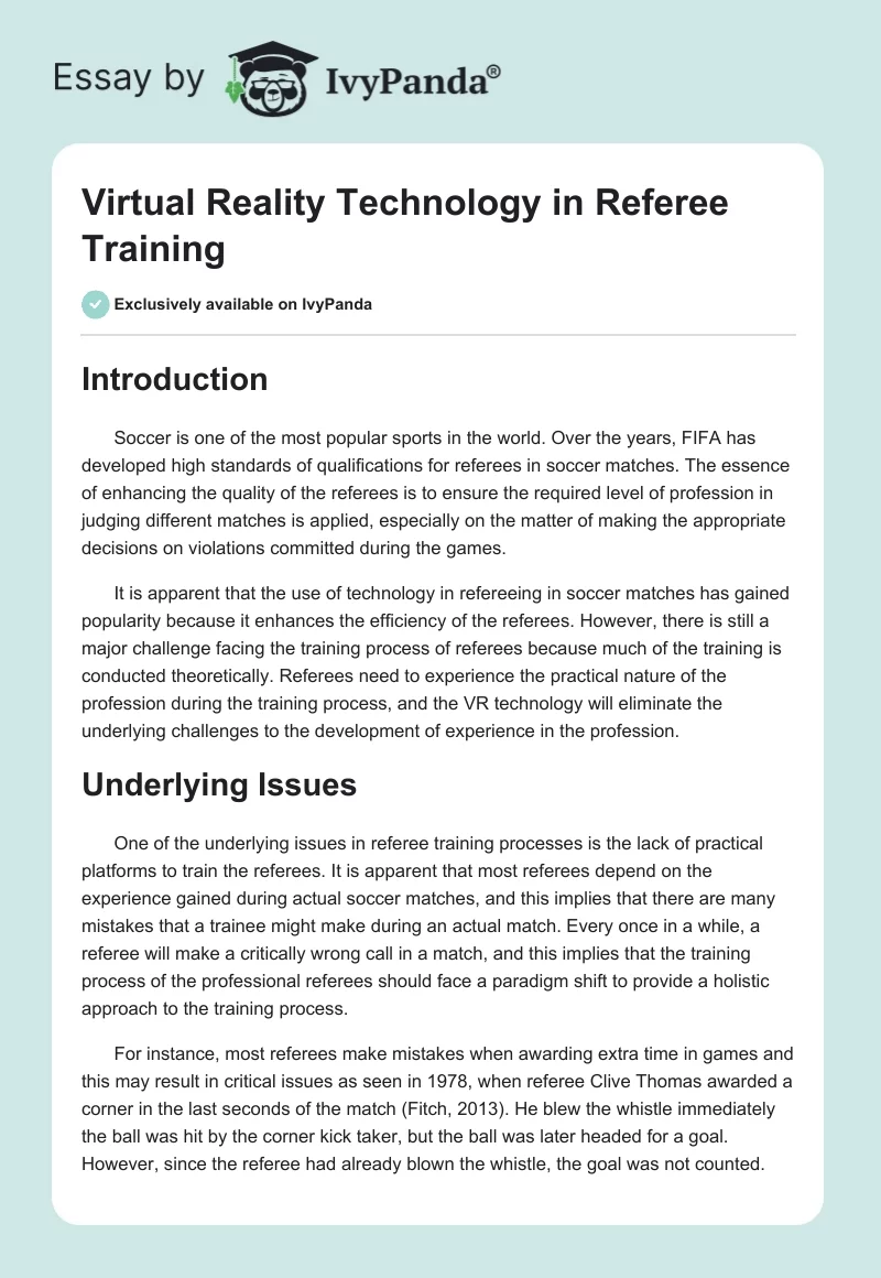 Virtual Reality Technology in Referee Training. Page 1